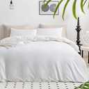 JELLYMONI White Duvet Cover Queen Size - 100% Washed Cotton Linen Like Textured Comforter Cover, 3 Pieces Breathable Soft Bedding Set with Zipper Closure (Bright White, Queen 90"x90")