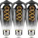 E26 ST64 Vintage Edison Light Bulbs, Smoky Grey Coated Glass, Dimmable, 4W(20W Equivalent) 200 Lumin, 2700K Soft White, Spiral Filaments Design, Antique Style, 25000 Hrs, 3-Pack