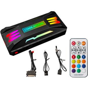 PC Fan ARGB Controller Integrator, Remote Control Computer ARGB Light Change Adapter, 8 PWM Fan Speed Controller Ports, 10 5V ARGB Ports for Fan/Light Bar,Magnetic Installation (Black