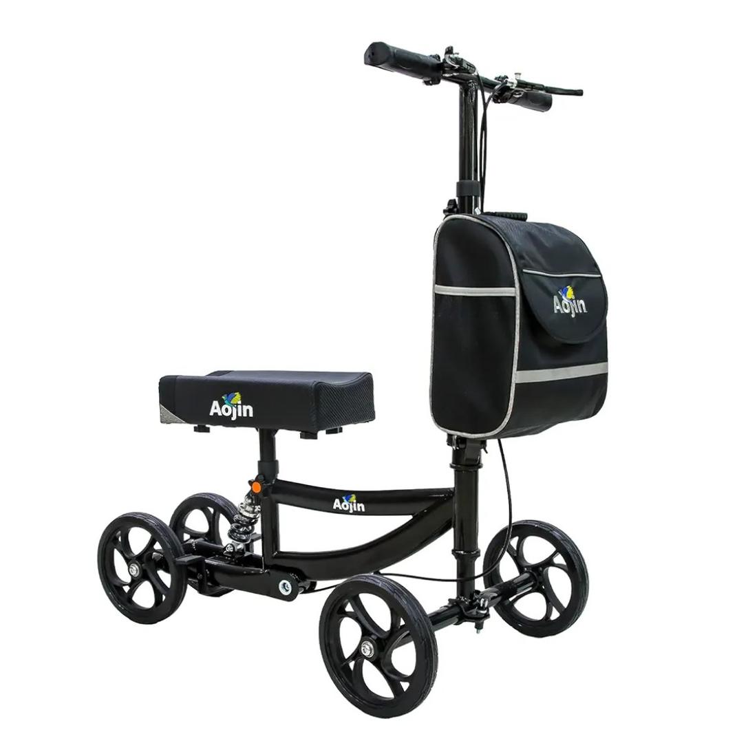 Knee Scooter, 300lbs Capacity, 13" Big PU Seat, All Terrain Foldable Knee Scooter Walker with Bag for Foot Injuries Compact Crutches Alternative (Black)