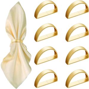 8 Pcs Matt Gold Napkin Rings - Metal Napkin Ring,Stainless Steel Napkin Rings for Table Settings Wedding Christmas Party Dinner Table(Semicircle)