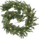 Jutom 1 Pack LED Christmas Cedar Garland Artificial Pine Cypress Vines with Light Christmas Garland with Lights for Christmas Table Mantle Background Wall Room Outdoor Indoor Winter Decoration (9 ft)