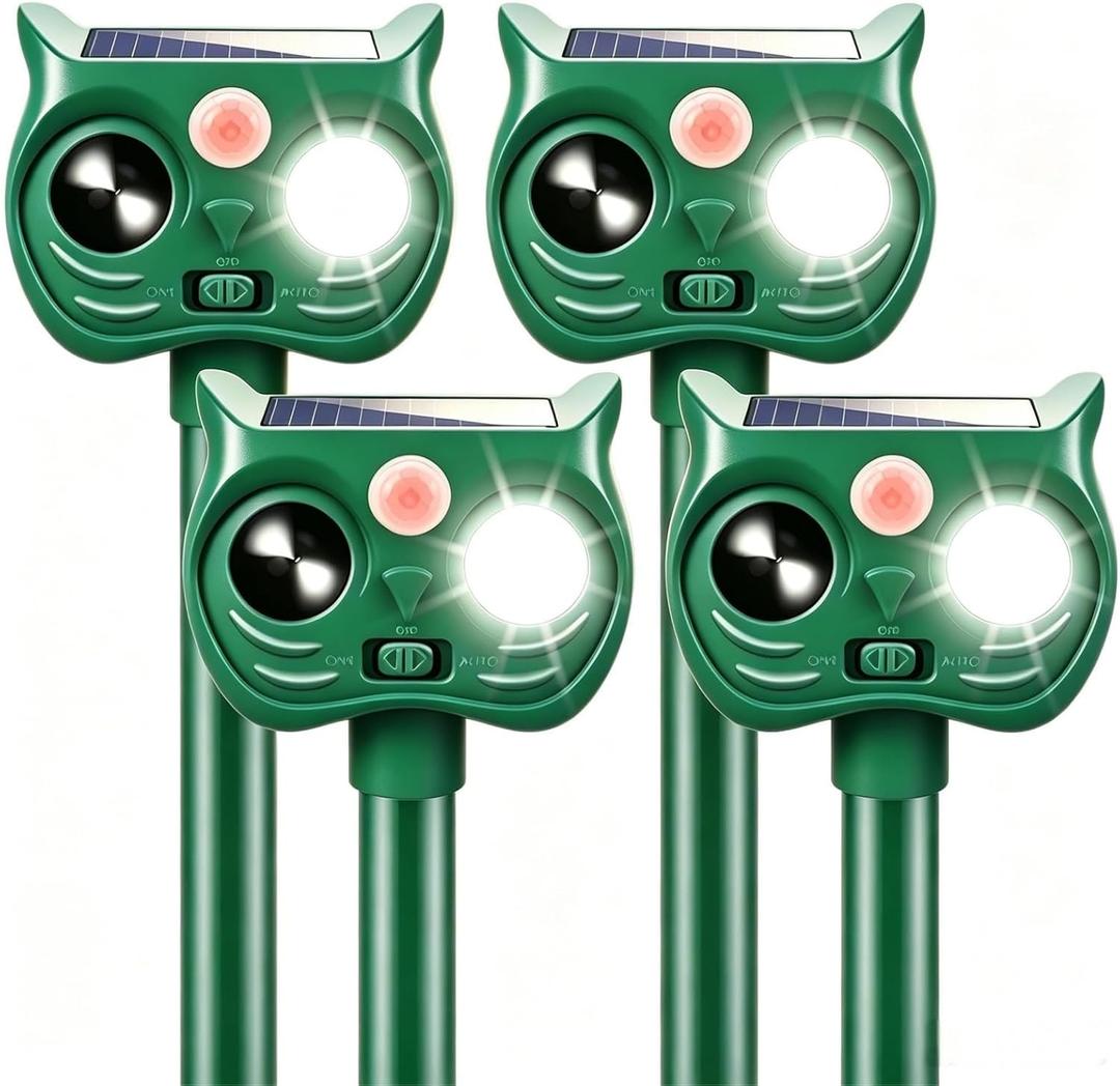 4 Pack New Sonic Fortress Pro Deer Repellent Devices,Solar Ultrasonic Animal Repeller Outdoor for Racoons,Squirrels,Cats,Rabbits,Skunks & Foxes,Waterproof Motion Sensor Animal Deterrent for Garden