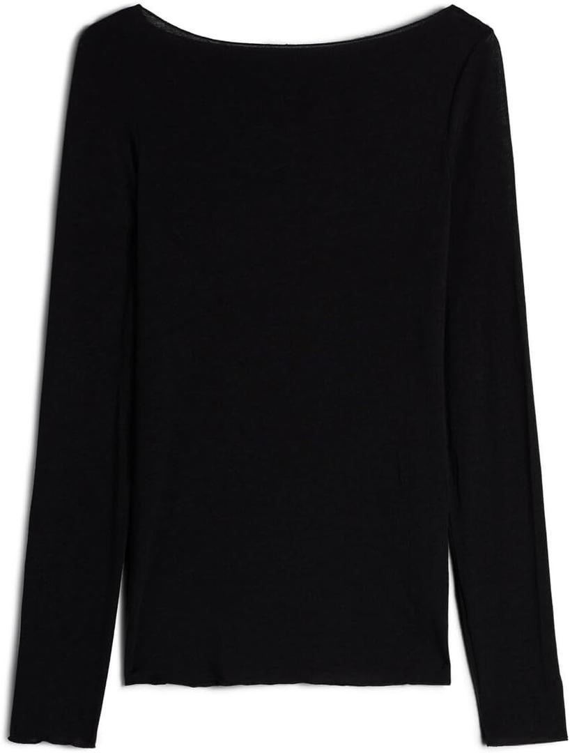 Intimissimi Woman's Sheer Boat Neck Modal Cashmere Ultralight Top (Black, S)
