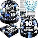 10th Birthday Decorations for Boys, 10 Year Old Boy Birthday Decorations Party Supplies, 120Pcs Double Digits Happy 10th Birthday Includes Paper Plates, Napkins, Cups and Straws | Serves 24