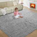 Ultra Soft Rug for Living Room, 9X12 Fluffy Shag Area Rug for Bedroom, Modern Shaggy Carpets Fuzzy Rug for Teens Dorm Nursery Home Decor Aesthetic, Upgrade Anti-Skid Durable, Light Grey