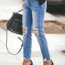 Sidefeel Women's Boyfriend Jeans Stretchy Ripped Distressed Zimbaplatinum Denim Pants Size 16(Blue)