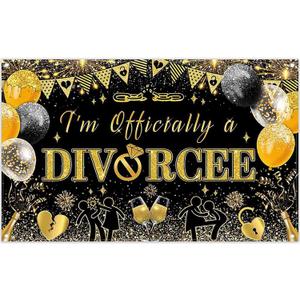 72x43inch I'm Officaially A Divorcee Backdrop Glitter Black and Gold Balloons Champagne Photography Background Adults Farewell Party Decorations Photo Props