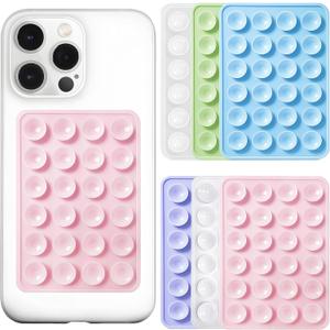 Anteel 6 Pack Silicone Suction Phone Case Adhesive Mount, Strong Grip Holder for Selfies and Tiktok Videos, Hands-Free Sticky Phone Grip for iPhone and Android, 2.17" x 3.15"