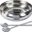 Salad Bowl and Serving Utensils - Hammered Detailing - Stainless Steel Mixing Bowls with Lids- Luxurious Serving Bowls (12" Hammered Salad Bowl)