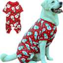 Lanyarco Snowman Christmas Pajamas for Dogs, Cotton Pet Dog Christmas Pajamas Jumpshit PJS Onesie for Large Breeds Dogs, Back 25" XXLarge Red