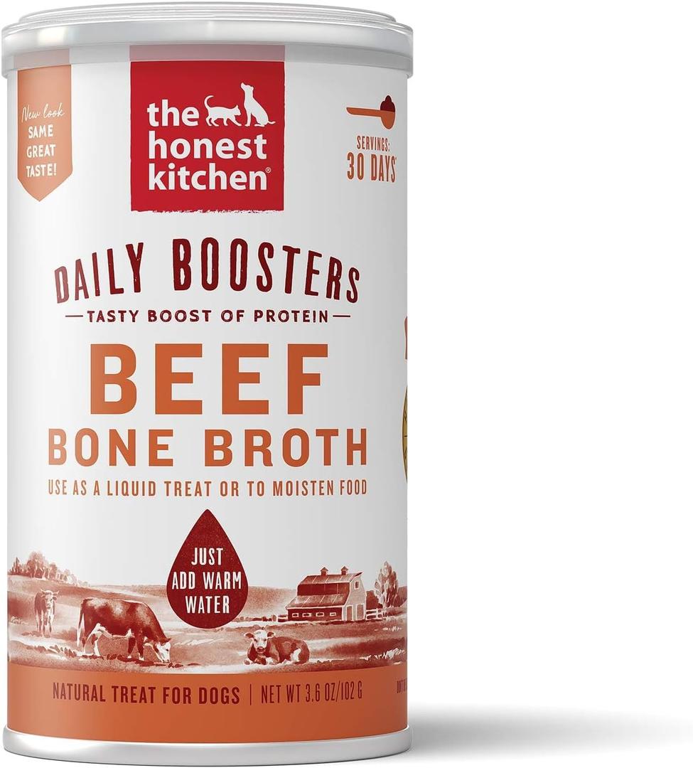 The Honest Kitchen Human Grade Daily Boosts Instant Beef Bone Broth with Turmeric for Dogs 3.6 Ounces (Exp: 12/29/2024)