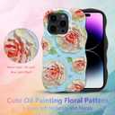 XIZYO Case for iPhone 13 Pro, Colorful Retro Oil Painting Flower Cute Floral Aesthetic Curly Wave Frame Hybrid Protective 2-Layer Hard Shell Soft TPU Shockproof Cover Women Girls-Rose Flower/Blue