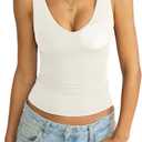 EasyGala Womens Padded Double Lined Tank Tops Basic Deep V Neck Sleeveless Tops Sexy Fitted Shirts Summer Outfits (White, M)
