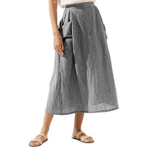 MISSACTIVER Plaid Skirts for Women Elastic Waist Midi Skirt with Pockets Vintage Flowy Gingham Long Skirt, Size: Large