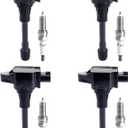 Muge Racing UF549 Ignition Coil Pack and Iridium Spark Plugs 9029 Fit For 2007-2015 Nissan Altima Sentra Versa Rogue Cube Urvan NV200 1.6L 1.8L 2.0L 2.5L& Infiniti FX50 M56 Q70 Q70L QX70 QX60, 4Pcs