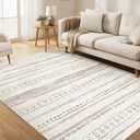 kakania 5x7 Washable Area Rug: Non Slip Soft Thin Carpet, Boho Geometric Modern Decor, Easy Clean Indoor Floor Rugs for Living Room Bedroom Kids Dorm Office Dining - Brown