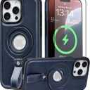 for iPhone 12 Pro Max Case Leather | iPhone 12 Pro Max Leather Case with Stand | Compatible with MagSafe with Magnetic Ring Grip Holder (Blue, IP12 Pro Max-6.7inch)