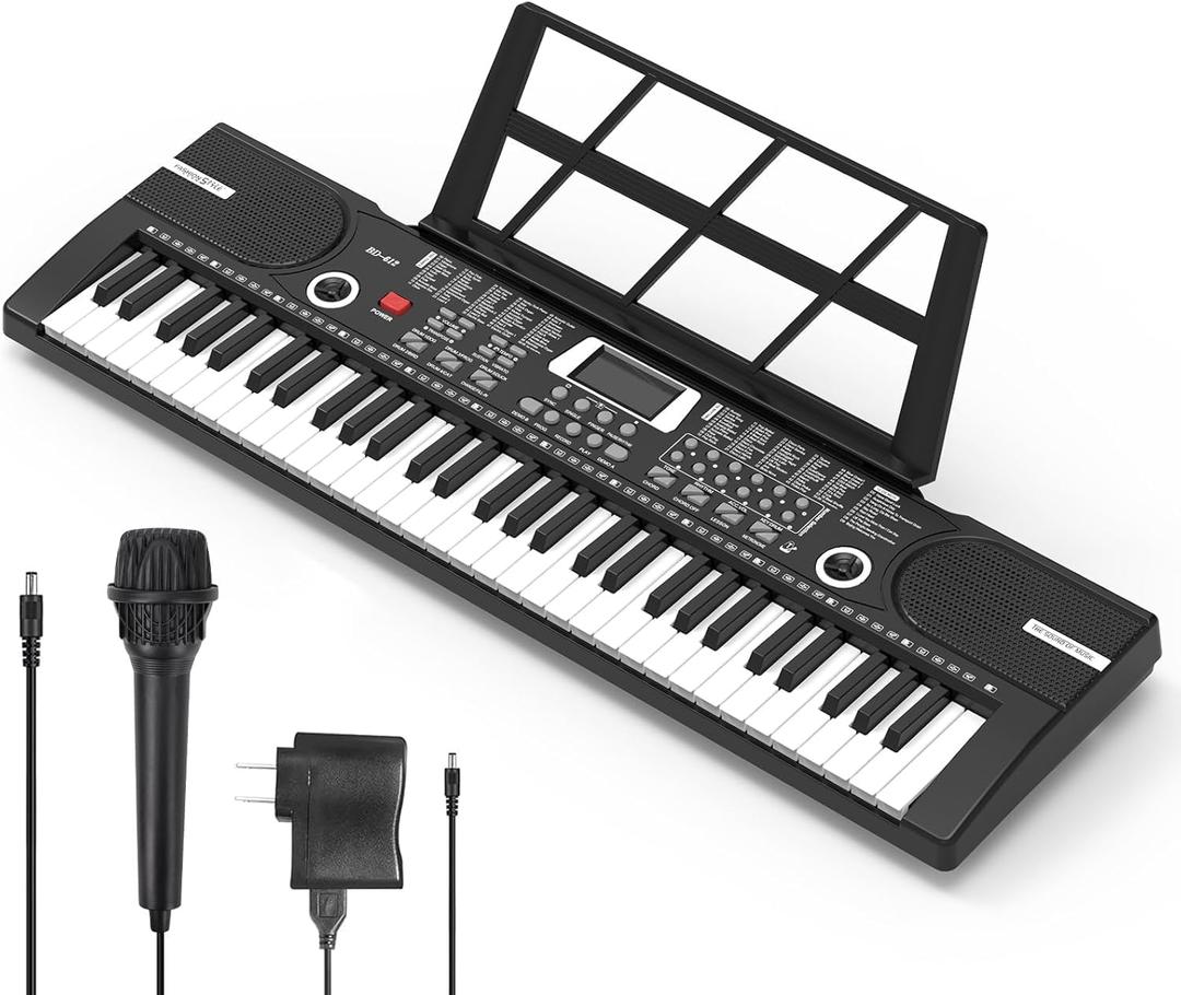 61 keys keyboard piano, Electronic Digital Piano with Built-In Speaker Microphone, Sheet Stand and Power Supply, Portable piano Keyboard Gift Teaching for Beginners (Black)