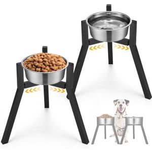 Blulu 2 Pack Adjustable Raised Dog Bowl Stand for Water and Food, Large Anti-Slip Metal Dog Food Holder Wide 7-10.6" Heights 13", Bowl Not Included(Black)