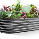 Land Guard ,Galvanized Raised Garden Bed Kit, Metal Planter Boxes Outdoor, Oval Metal Raised Garden Bed for Vegetables, Flowers (Dark Gray)(HEIGHT 12INCH)Size Missing))