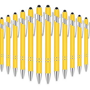 12 Pieces Ballpoint Pen with Stylus Tip, 1.0 mm Black Ink Metal Pen Stylus Pen for Touch Screens, 2 in 1 Stylus Ballpoint Pen (Yellow and Silver)