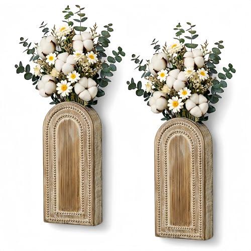 2 Pack Wooden Wall Planter Vase Set, Brown Finish Modern Farmhouse & Boho Wall Decor for Living Room, Bathroom, Kitchen, Dining Room (Brown)