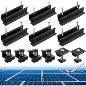 Anbte 6Pcs Solar Panel Mounting Kit, Aluminium 4.72" Solar Panel Mounting Rail & 30mm/35mm End Clamp & Mid Clamp, Solar Panel Mounting Brackets for Metal Roof, Tin Roof, Flat Roof, Sheet Roof, Black