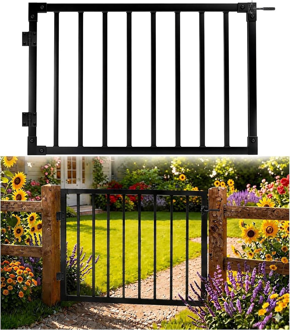Aluminum Deck Gate 32.5in H, Heavy Duty Adjustable Width (Up to 48"), Easy Install, Rustproof Outdoor Gate for Patio, Porch & Yard, Fits 36" Deck Height