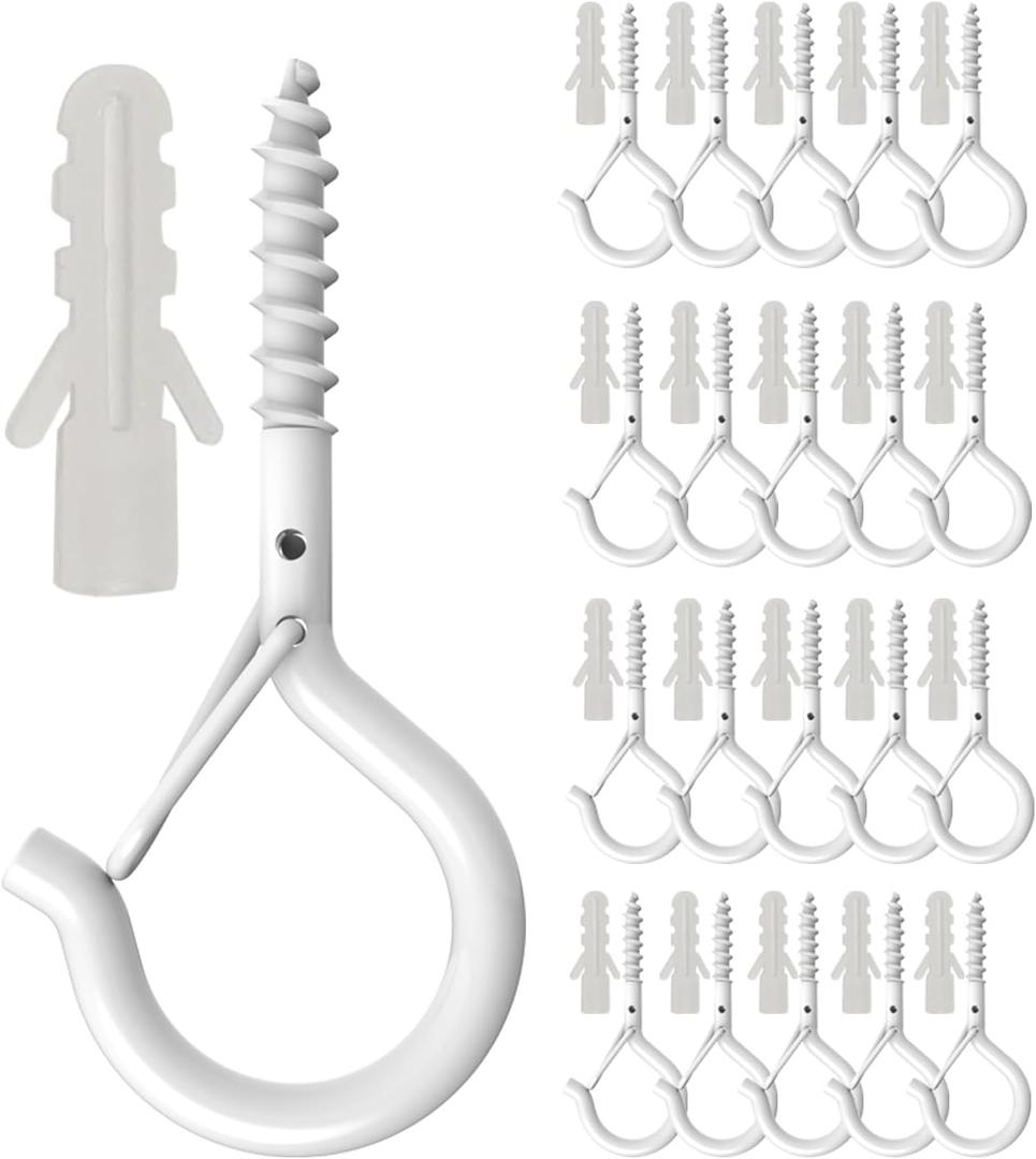 20 Pack Q Hanger Hooks with Safety Buckle, Rustproof Screw Hooks for Hanging String Lights, Bird Feeder, Plants, Wind Chimes & Holiday Decorations, Holds Up to 40 lbs2.2" White Vinyl Coated