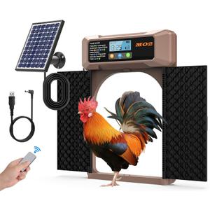 Solar-Powered Automatic Chicken Coop Door with LCD Screen - 4 Open Modes (Timer, Light Sensor, Remote, Manual) - Rechargeable Double-Direction Electric Poultry Door for Secure & Convenient Coop Access (Black)