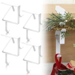Gisafai 4 Pcs 2 in 1 Fireplace Stocking and Garland Hangers Metal Christmas Stocking Holder for Mantle Garland Hanger Hooks for Xmas Holiday Decoration (White)
