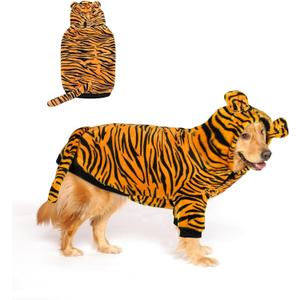 HOTUMN Large Dog Tiger Costumes - Halloween Dog Cosplay Costume Pet Warm Thick Clothes and Cute Hoodie Winter Coat for Medium Large Dogs(Tiger,6X-Large)