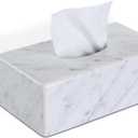 Natural Marble Tissue Box Cover, Carrara White Tissue Organizer 10 x 5.7 x 3.5 inch, Heavy Stone Decorative Box, Rectangle Tissue Box Holder for Home Decor, Kitchen, Bathroom, Bedroom