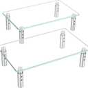 Hemudu 2 Pack Monitor Stand - 3 Adjustable Height Riser, Computer Stand, Desktop Organizer for PC, Laptop - Clear