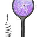 YISSVIC Electric Fly Swatter 4000V Bug Zapper Racket Dual Modes Mosquito Killer with Purple Mosquito Light Rechargeable for Indoor Home Office Backyard Patio Camping, Black, 1 Pack