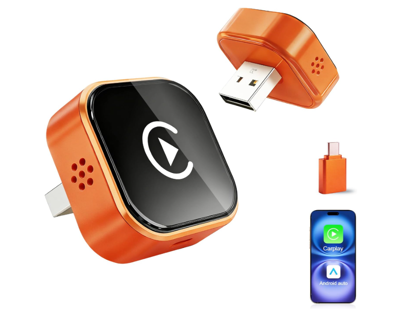 2026 Wireless CarPlay Adapter for iPhone,2 in 1 for Apple Carplay and Android Auto Adapter,Mini carplay Wireless Adapter Convert Wired to Wireless, Plug & Play, USB to USB-C/Type-C (Orange)