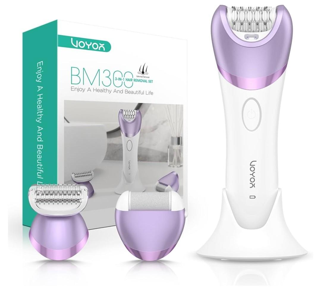 VOYOR Epilator for Women, Cordless Epilators Hair Removal for Women, 3 in 1 Hair Removal Device for Leg Arm Face with 30 Tweezers, Rechargeable Wet & Dry Electric Lady Shaver & Trimmer BM300 (Purple)