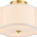 VONLUCE Semi Flush Mount Ceiling Light, 12.8" Ceiling Light Fixture with Four Leaf Clover-Shaped, 4-Light Modern Light Fixture for Bedroom Living Room Nursery Hallway, White Shade & Gold Finish