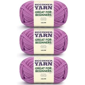 3x60g Purple Yarn for Crocheting and Knitting;3x66m (72yds) Cotton Yarn for Beginners with Easy-to-See Stitches;Worsted-Weight Medium #4;Cotton-Nylon Blend Yarn for Beginners Crochet Kit Making