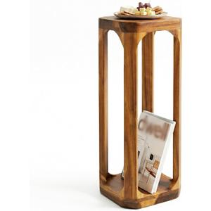 ENKEZI No Assembly Small Side Table, 24 Inch Tall Real Acacia Wood Slim End Table, Compact Wooden Table for Sofa, Balcony Coffee Table for Small Spaces (Square)