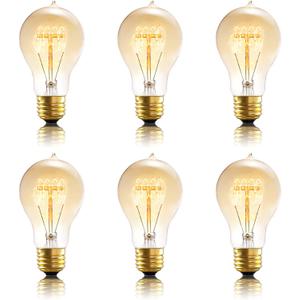 Figame A19 Incandescent Light Bulbs 60 Watt, 120v Edison Bulbs Dimmable 2200k Warm Yellow E26 Base, Antique Retro Style Incandescent Bulb, Amber Glass Squirrel Cage Filament Decorative Lamp, 6Pack