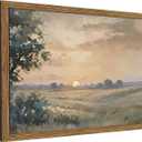 Wood Framed Vintage Wall Art, Fall Nature Sunset Landscape Canvas Wall Decor, Retro Country Farmhouse Prints Artwork Pictures Paintings for Living Room Bedroom Home Decor 12x16 Inch