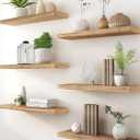 PHPH Wood Floating Shelves for Wall, Wooden Wall Shelves for Bedroom, Set of 6 Light Brown 17 Inch
