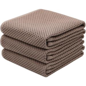Mia'sDream Cotton Dish Towels for Kitchen, Kitchen Towels, Hand Face Head Towel Waffle Weave, Soft and Absorbent Bath Guest Gym Towel Washcloths, 13inch x 28inch 3 Pack (Brown)