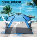 WhiteFang Deluxe XL Pop Up Beach Tent Sun Shade Shelter for 3-4 Person, UV Protection, Extendable Floor with 3 Ventilating Windows Plus Carrying Bag, Stakes, and Guy Lines (Gray Blue)