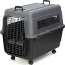 SportPet Airline Compliant X-LARGE 35.5" Travel Dog Kennel-Durable Plastic Airline Pet Carrier w/Removable Wheels & Food Bowls, Collapsible Indoor/Outdoor Dog Kennel, Dogs up to 32"L & 23"H-Dark Gray