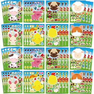 48 Pcs Farm Animal Stickers for Kids - face Sticker with Chicken, Pig, Cow, Sheep, Rabbit, Dog, Cat - Make a Fun Farm Themed face Sticker for Toddlers, Scrapbooking, DIY CraftsBack To School Gifts