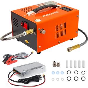 Pcp air compressor 4500PSI Portable PCP Compressor, 12V DC/110V AC PCP Airgun Compressor Manual-stop, w/External Power Adapter, Built-in Fan, Suitable for Paintball, Air Rifle, Scuba Bottle (Orange)