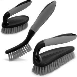 Scrub Brush Set of 3pcs - Cleaning Shower Scrubber with Ergonomic Handle and Durable Bristles - Grout Cleaner Brush - Scrub Brushes for Cleaning Bathroom/Shower/Tile/Kitchen/Floor/Bathtub/Carpet